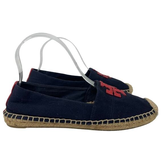 TORY BURCH Weston Navy Red Canvas Slip On Flat Espadrille Sandals Size 8M - Picture 6 of 16